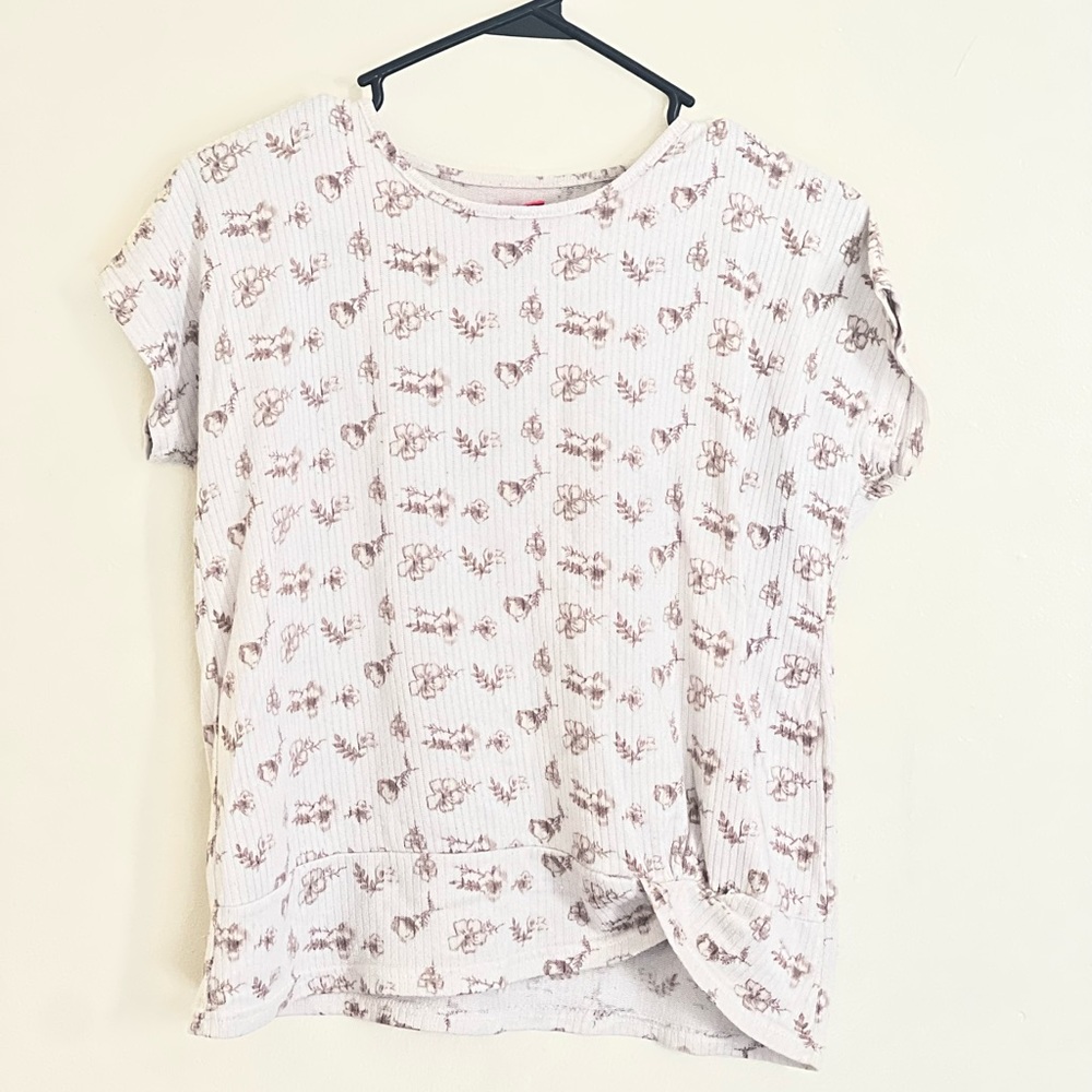 Beige White Soft Pajama Top with brown flowers